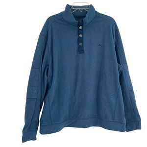 Tommy Bahama Men’s Quarter Snap Mock Neck Pullover  XL Blue Fleece Collared